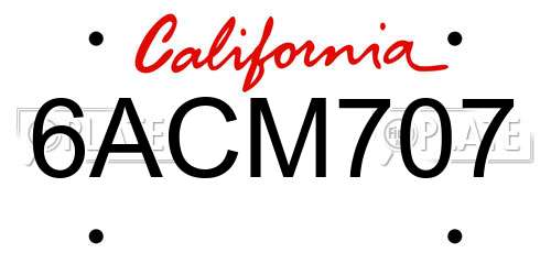 6ACM707 California License Plate