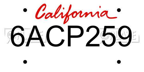 6ACP259 California License Plate