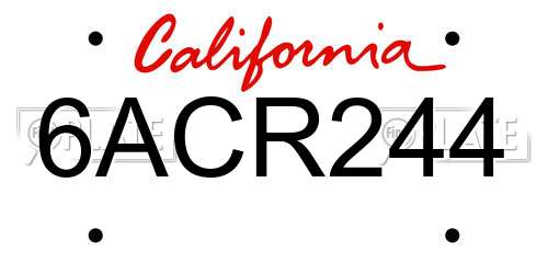 6ACR244 California License Plate