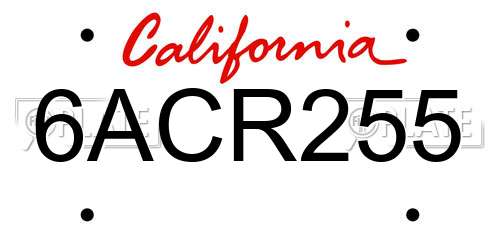 6ACR255 California License Plate