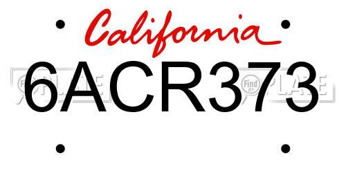 6ACR373 California License Plate