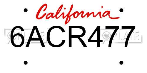 6ACR477 California License Plate