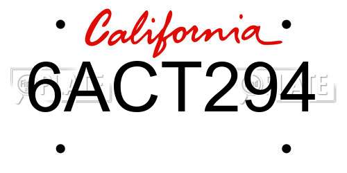 6ACT294 California License Plate