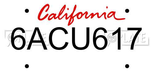 6ACU617 California License Plate