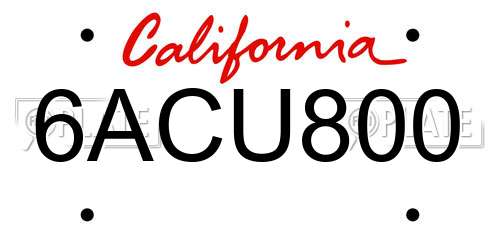 6ACU800 California License Plate