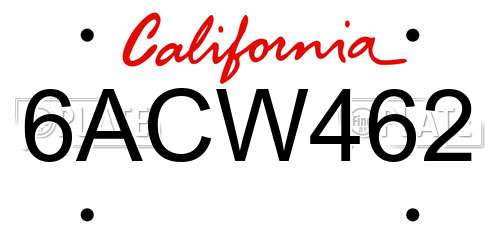 6ACW462 California License Plate