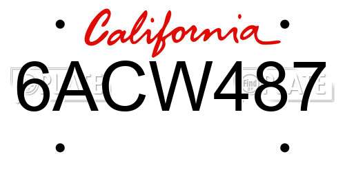 6ACW487 California License Plate