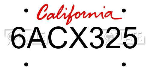 6ACX325 California License Plate