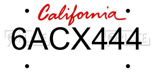 6ACX444 California License Plate