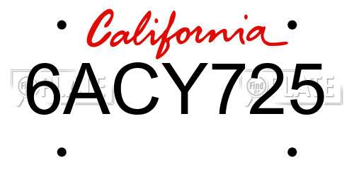 6ACY725 California License Plate