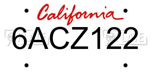 6ACZ122 California License Plate