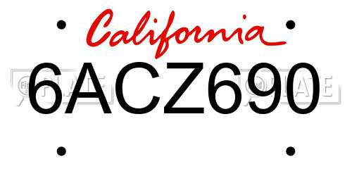 6ACZ690 California License Plate