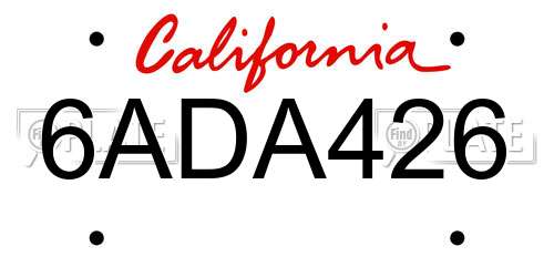 6ADA426 California License Plate