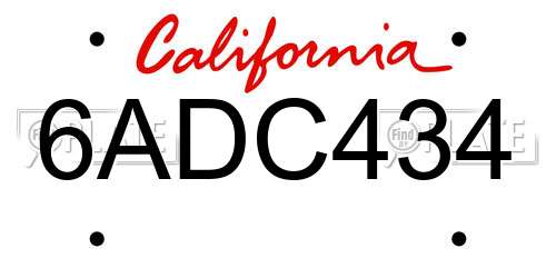 6ADC434 California License Plate