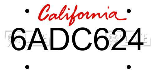 6ADC624 California License Plate