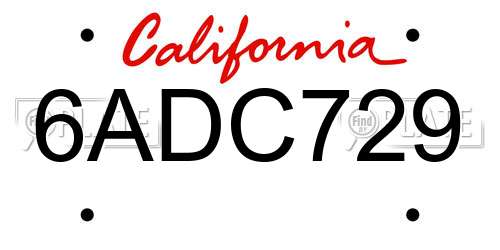 6ADC729 California License Plate