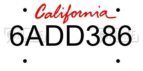 6ADD386 California License Plate