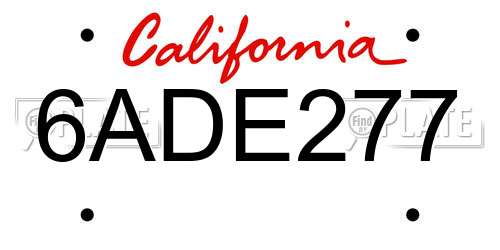 6ADE277 California License Plate