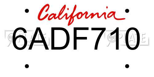 6ADF710 California License Plate