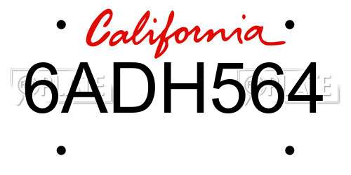 6ADH564 California License Plate
