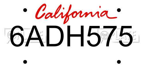 6ADH575 California License Plate