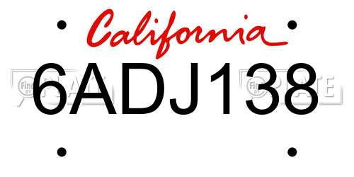 6ADJ138 California License Plate