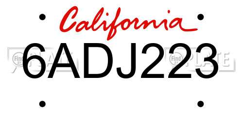 6ADJ223 California License Plate