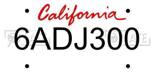6ADJ300 California License Plate
