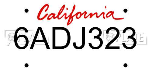 6ADJ323 California License Plate