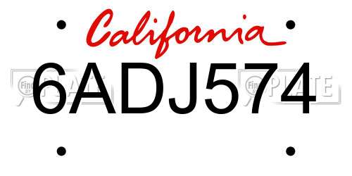 6ADJ574 California License Plate