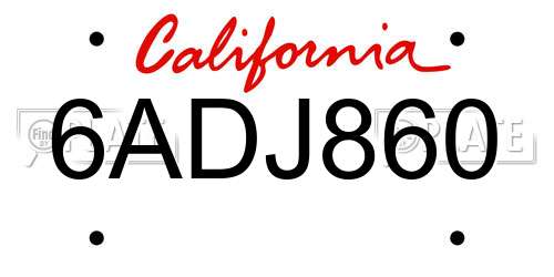6ADJ860 California License Plate