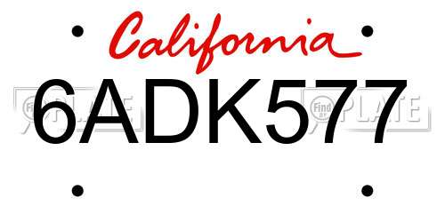 6ADK577 California License Plate
