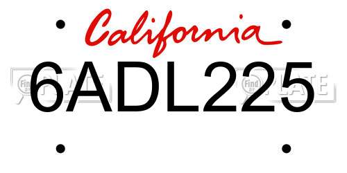 6ADL225 California License Plate