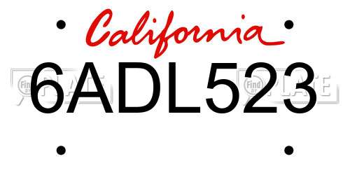 6ADL523 California License Plate