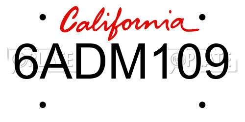 6ADM109 California License Plate