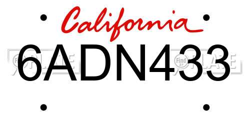 6ADN433 California License Plate
