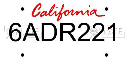 6ADR221 California License Plate