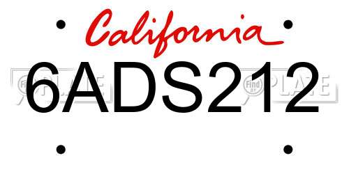 6ADS212 California License Plate
