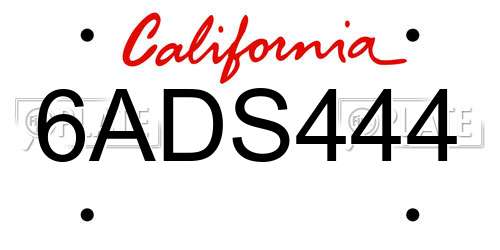 6ADS444 California License Plate