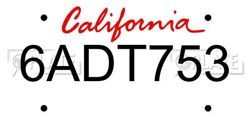 6ADT753 California License Plate