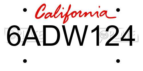6ADW124 California License Plate