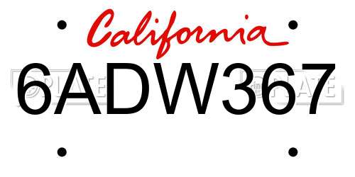 6ADW367 California License Plate