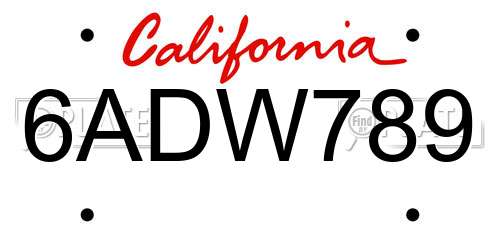6ADW789 California License Plate