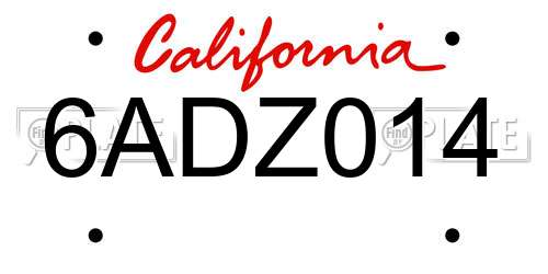 6ADZ014 California License Plate