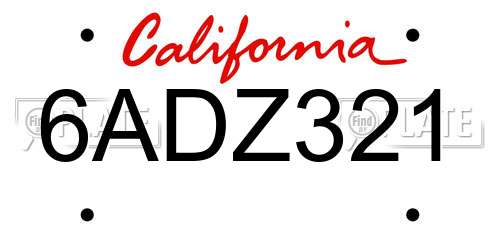 6ADZ321 California License Plate