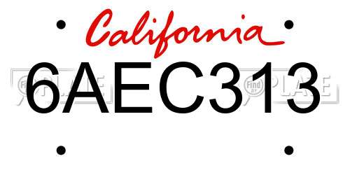 6AEC313 California License Plate