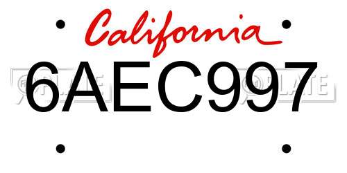 6AEC997 California License Plate