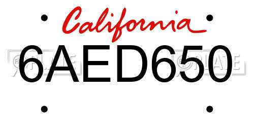 6AED650 California License Plate