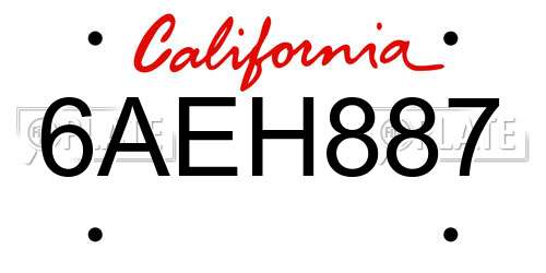 6AEH887 California License Plate