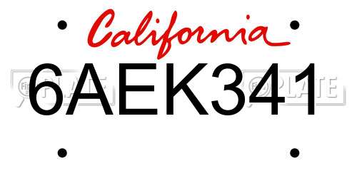 6AEK341 California License Plate